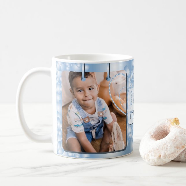 Blue I Love My Son Photo Coffee Coffee Mug (With Donut)