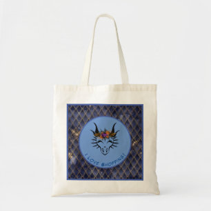 Blue I Love Shopping Dragon Head & Scales Tote Bag