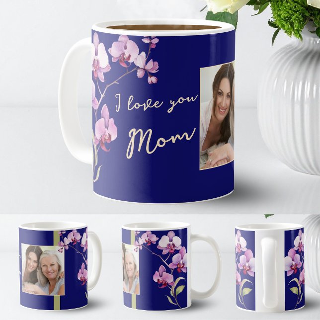 Blue I Love You Mom Floral Mother's Day Photo Coffee Mug (Creator Uploaded)