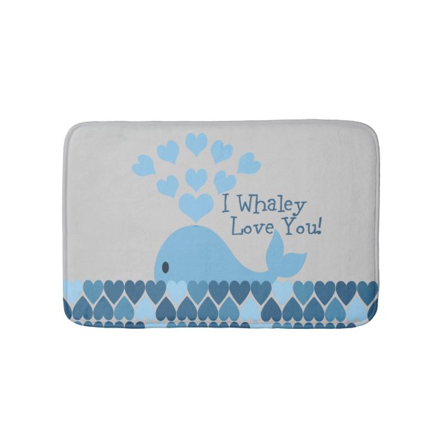 Blue I Whaley Love You! Bath Mat (Front)