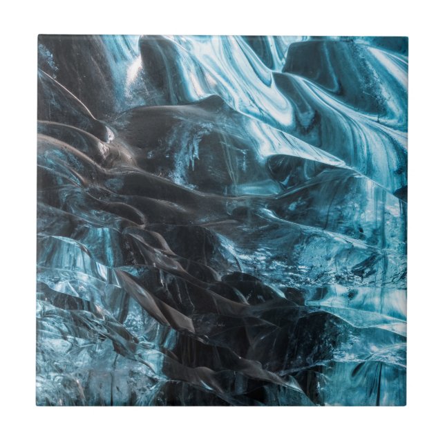 Blue Ice Abstract In Ice Cave Ceramic Tile (Front)