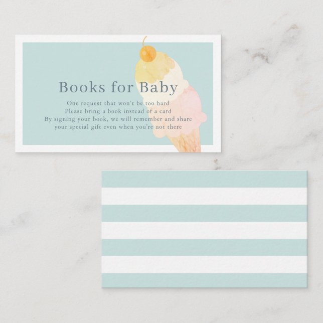Blue Ice Cream Baby Shower Book Request Enclosure Card (Front/Back)