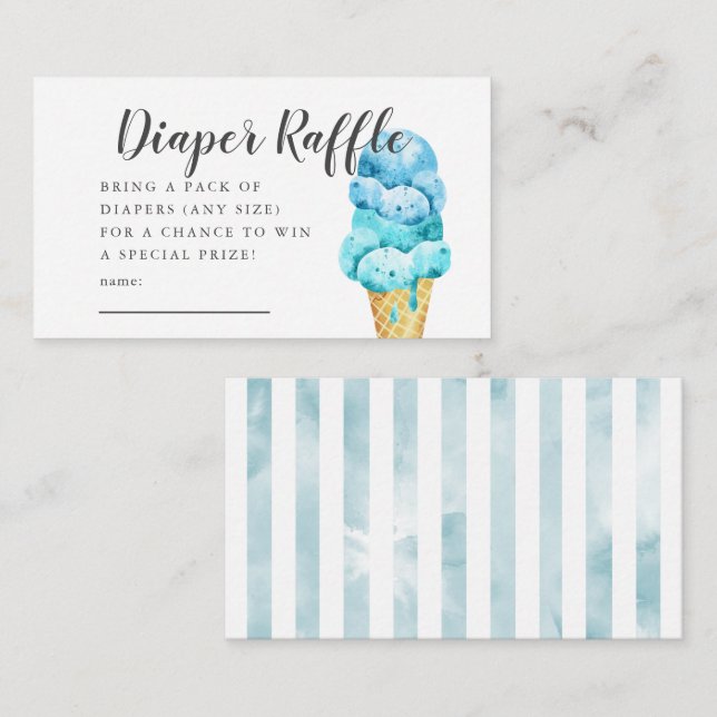Blue Ice Cream Baby Shower Diaper Raffle Ticket Enclosure Card (Front/Back)