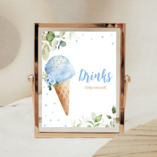 Blue Ice Cream Baby Shower Drinks Sign