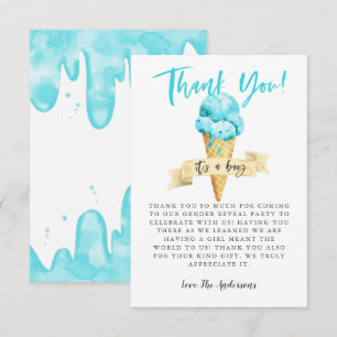 Blue Ice Cream Boy Gender Reveal Party Thank You Card