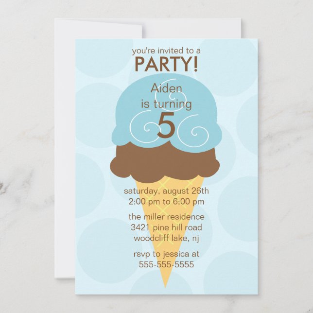 Blue Ice Cream Cone Birthday Invitation (Front)