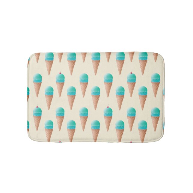 Blue Ice Cream Cone Pattern, Light Yellow Bath Mat (Front)