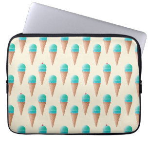 Blue Ice Cream Cone Pattern, Light Yellow Laptop Sleeve