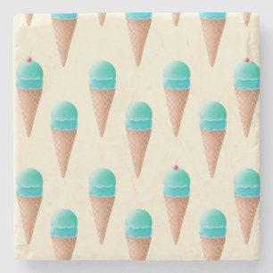 Blue Ice Cream Cone Pattern, Light Yellow Stone Coaster