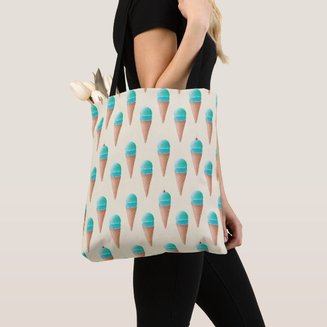 Blue Ice Cream Cone Pattern, Light Yellow Tote Bag (Close Up)
