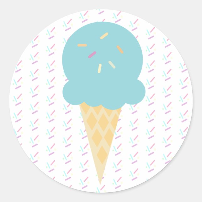 Blue Ice Cream Cone Sprinkles Stars Dots Classic Round Sticker (Front)