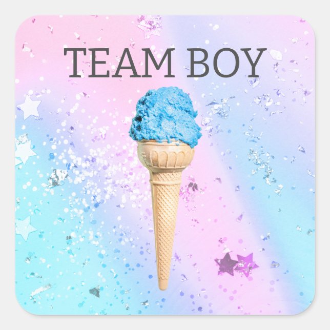 Blue Ice Cream Gender Reveal TEAM BOY Square Sticker (Front)