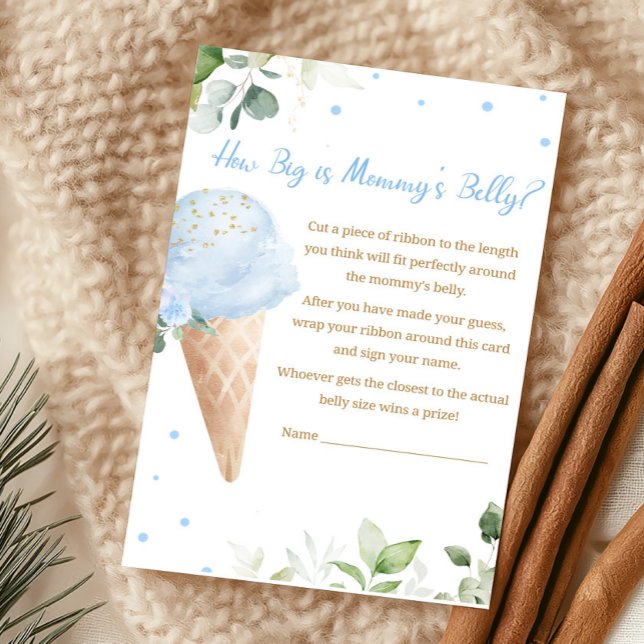 Blue Ice Cream How Big Is Mummy's Belly Game (Ice Cream Baby Shower How Big is Mommy's Belly Game)