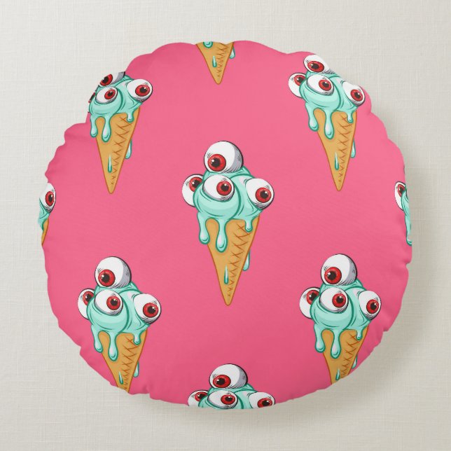 Blue Ice Cream Pink Background Round Cushion (Front)