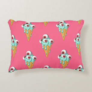 Blue ice cream with eyes. Pink background. Seamles Decorative Cushion