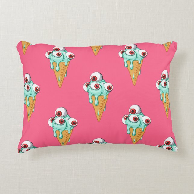 Blue ice cream with eyes. Pink background. Seamles Decorative Cushion (Front)