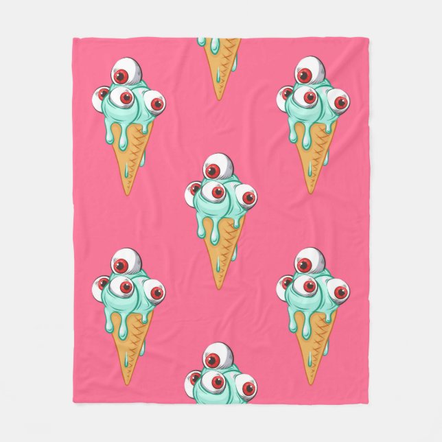 Blue ice cream with eyes. Pink background. Seamles Fleece Blanket (Front)