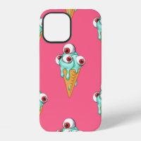 Blue ice cream with eyes. Pink background. Seamles