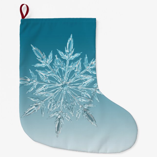 Blue Ice Crystal Large Christmas Stocking (Front)