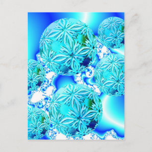 Blue Ice Crystals, Abstract Aqua Azure Cyan Spiral Postcard