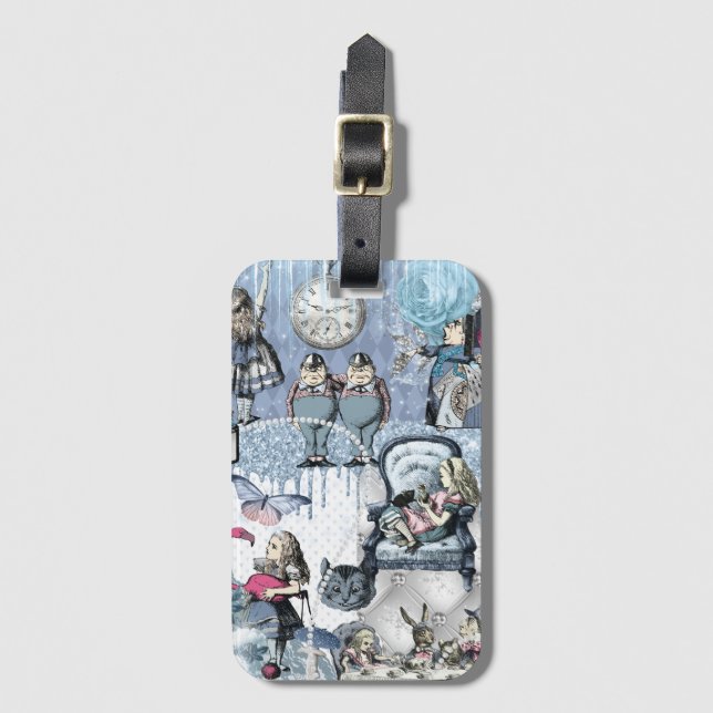 Blue Ice Glitter Alice in Wonderland Luggage Tag (Front Vertical)