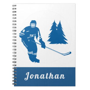Blue Ice Hockey Player Custom Name Winter Sport   Notebook