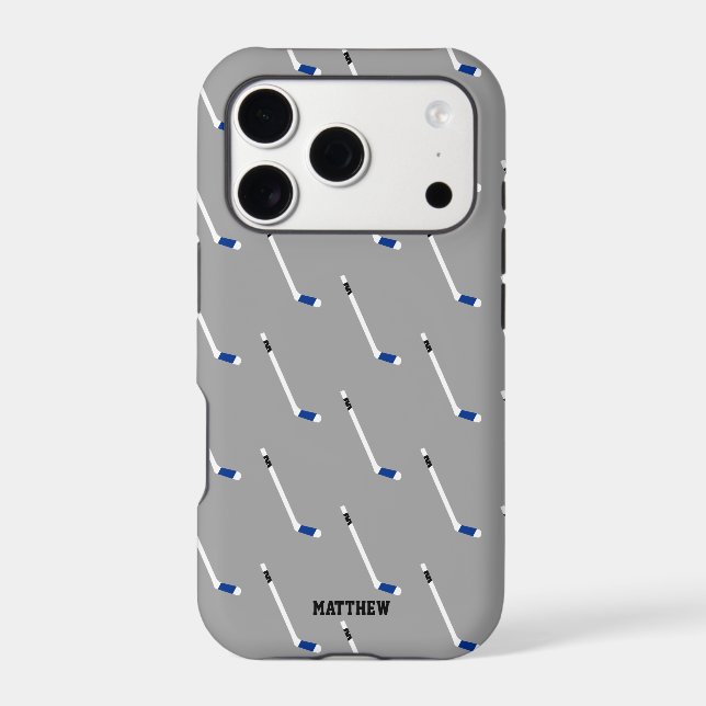 Blue Ice Hockey Stick Pattern Personalised (Back)