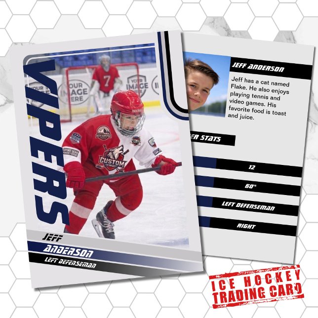 Blue Ice Hockey Trading Card (Unleash your creativity with our blue and black customizable ice hockey trading card )