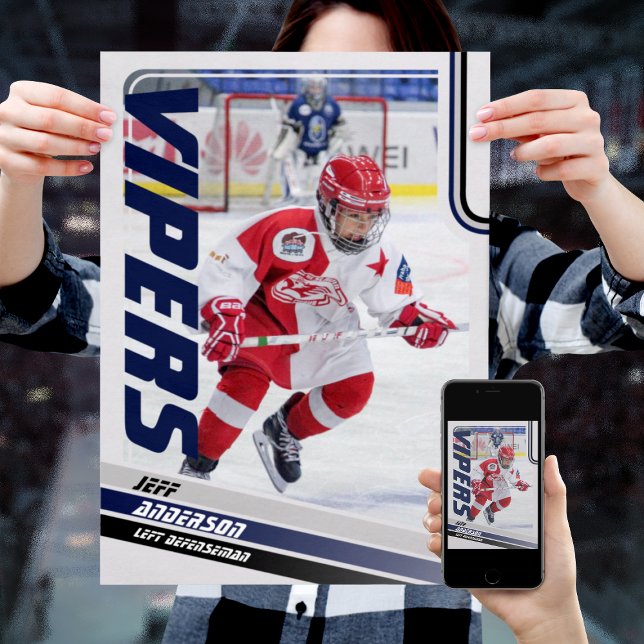 Blue Ice Hockey Trading Card Magnet Poster (Unleash the ultimate power of customization with our blue and black ice hockey Poster)