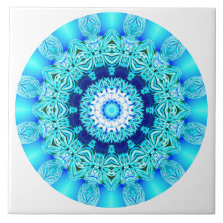 Blue Ice Lace Mandala, Abstract Aqua Ceramic Tile