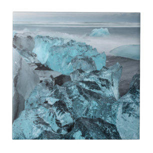 Blue ice on beach seascape, Iceland Ceramic Tile