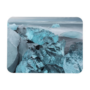 Blue ice on beach seascape, Iceland Magnet