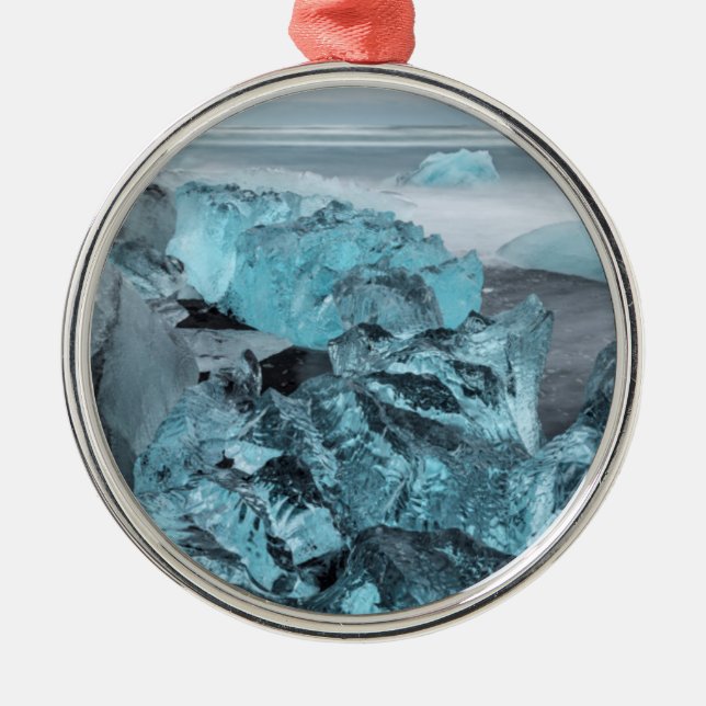 Blue ice on beach seascape, Iceland Metal Ornament (Front)
