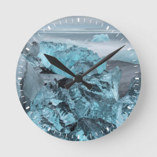 Blue ice on beach seascape, Iceland Round Clock