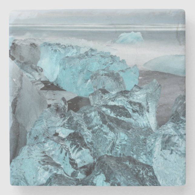 Blue ice on beach seascape, Iceland Stone Coaster (Front)