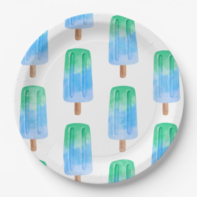 Blue Ice Pops Boy Birthday Paper Plate (Front)
