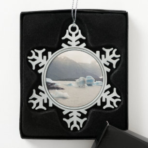 Blue Ice Snowflake Pewter Christmas Ornament