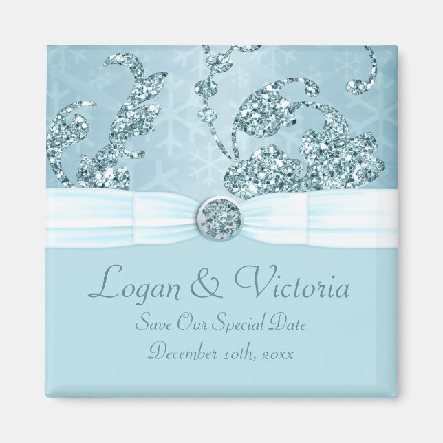 Blue Ice Sparkle Wonderland Wedding Magnet (Front)