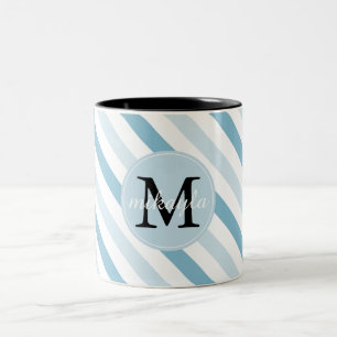 Blue Ice Stripes Monogram Two-Tone Coffee Mug