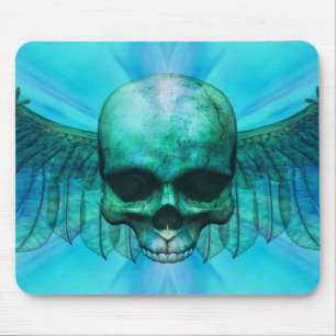 Blue Ice Winged Skull Mouse Pad