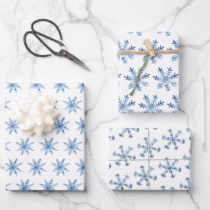 Blue Ice Winter Snowflakes Pattern for Christmas Wrapping Paper Sheet