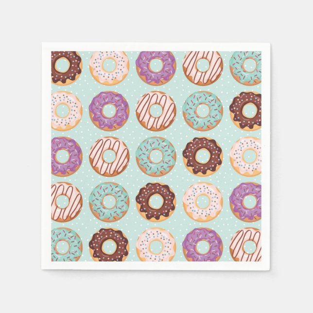 Blue Iced Doughnuts With Sprinkles Pattern Party Napkin (Front)