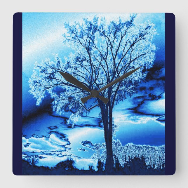 Blue Iced Tree Wall Clock (Front)