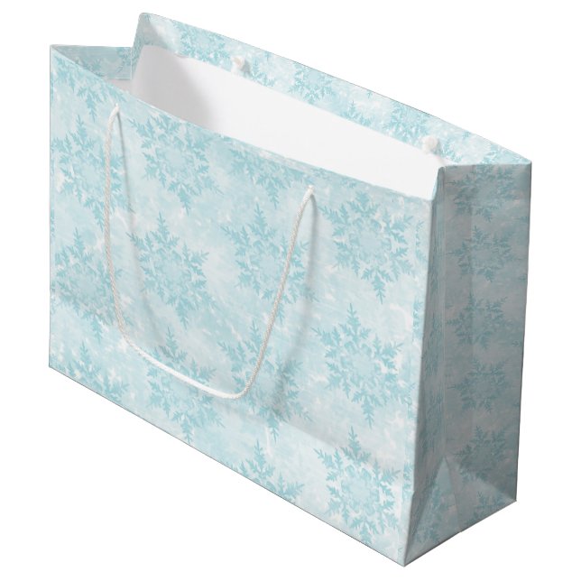 Blue Icy Snowflakes Large Gift Bag (Front Angled)