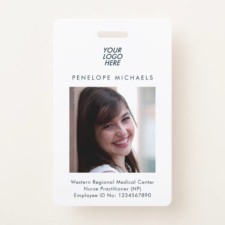 Blue Identification Badge with Photo and Logo ID Badge | Zazzle