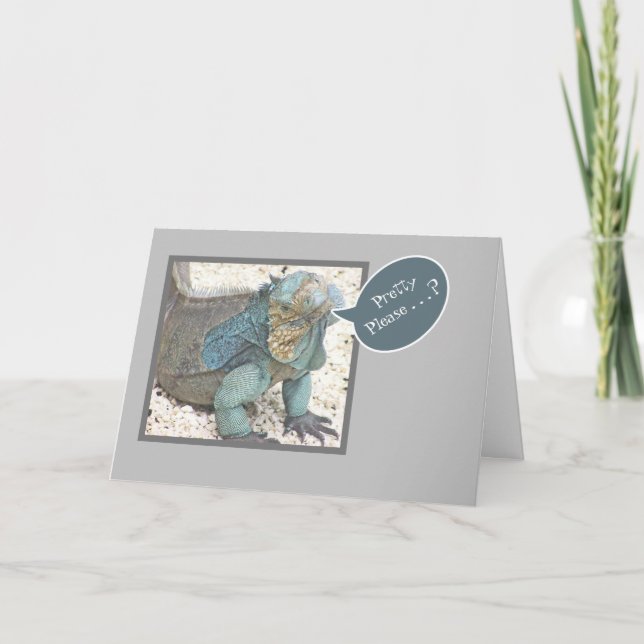 BLUE IGUANA/HEAD TILTED/"PRETTY PLEASE?/GET WELL S CARD (Front)