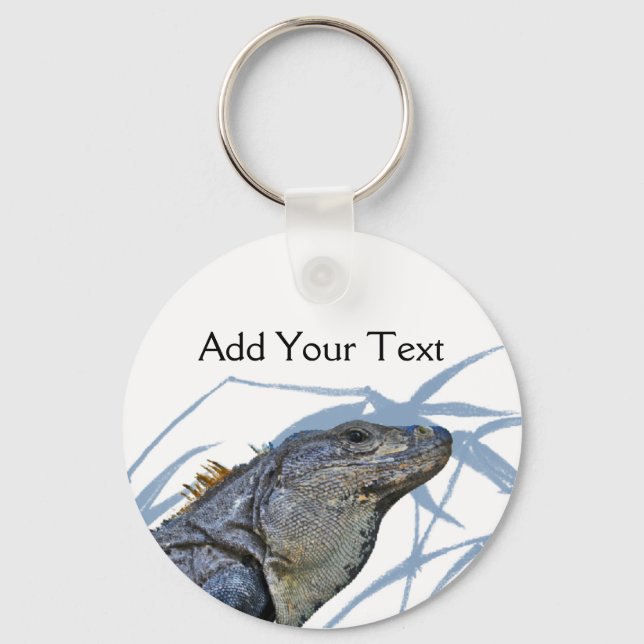 Blue Iguana with Blue Leaves Keychain (Front)