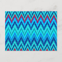 Blue Ikat Chevron Geometric Zig Zag Stripe Pattern