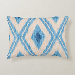 Blue Ikat Diamond Weave Pattern Decorative Cushion