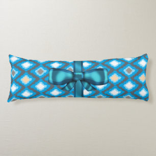 Blue Ikat Diamonds Pattern and Blue Bow Custom Body Cushion